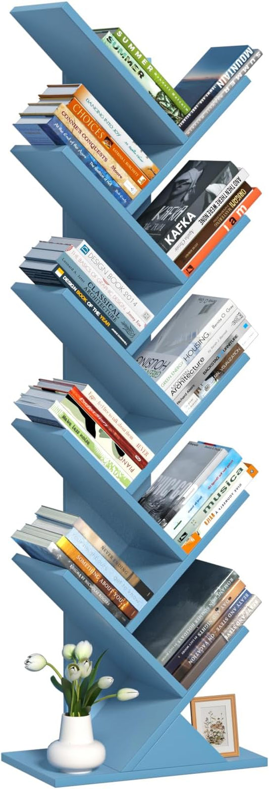 SHEEPAM 10 Tier Tree Book Shelf, Floor Standing Wood Bookshelf