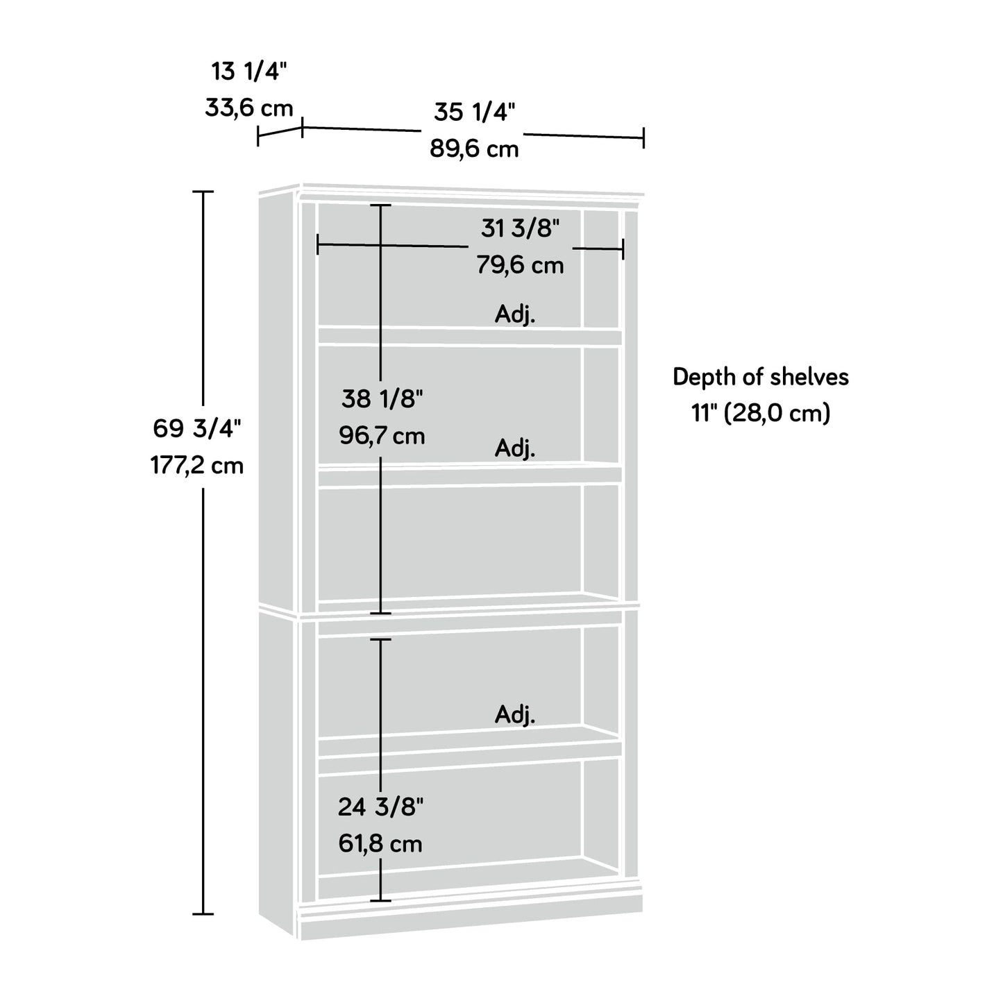 Sauder 5 Tier Book Shelf Wooden Bookcase Multipurpose Bookshelf for Home Office, Living Room, in Glacier Oak