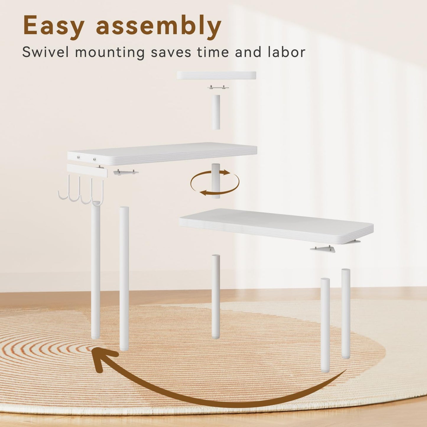 IBUYKE Countertop Organizer,3-Tier Spice Racks,Kitchen Counter Corner Shelf,4 Side Hooks,Adjustable Countertop Shelf for Kitchen, Bathroom, Coffee Bar, Cabinet, Desk,White,TLJ023W