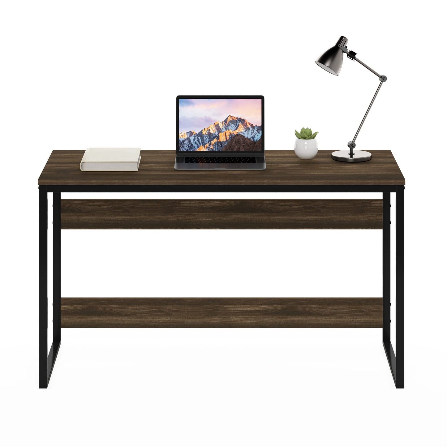 Furinno Moretti Desk, 52 Wide Metal Frame Gaming Desk, Rectangular Computer Desk, Writing Desk, Office Desk for Home Office, Study Room, Dorm, Bedroom, Brown Walnut