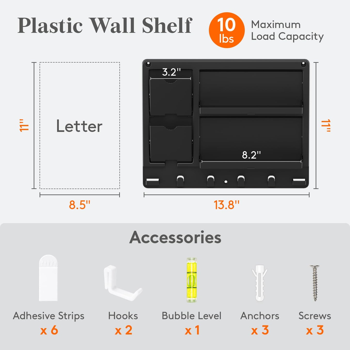 Lifewit Plastic Adhesive Bedside Shelf, Floating Pegboard Shelves, Key Remote Control Holder, Wall Organizer for Glasses, Phone, Earbuds, Bedroom Decor, Dorm Room Essentials, Black