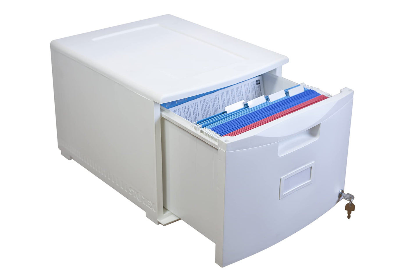 Storex Plastic One-Drawer File Cabinet – Locking Document Organizer for Home and Office, White, 1-Pack (61271A01C)
