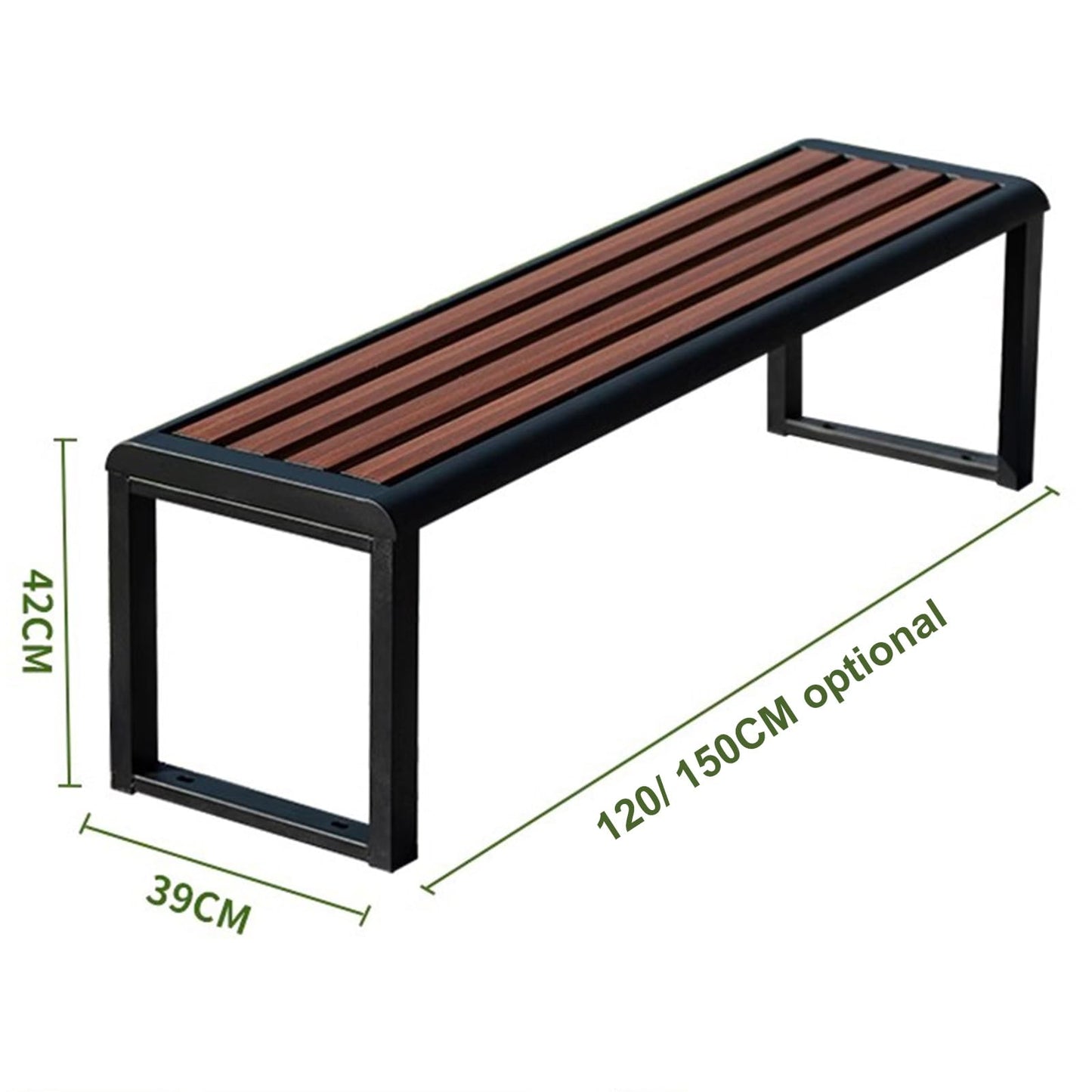 Outdoor Metal Bench, Backless Park Seating for 2, Weatherproof Slatted Garden Furniture, Ideal for Porch, Yard, Lawn, Deck Decor (150x39x42cm),150x39x42cm