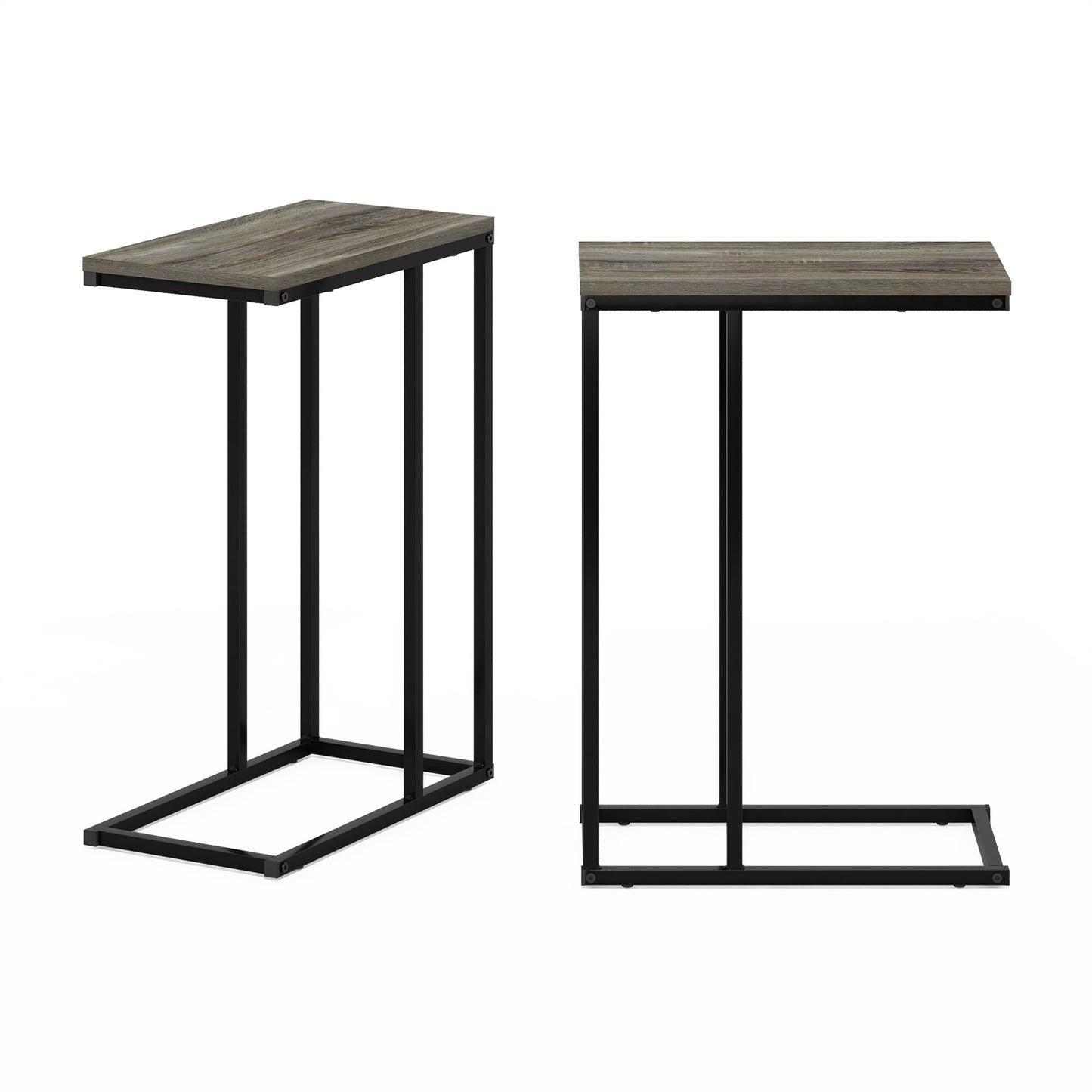 Furinno CAMNUS Side Table Set of 2, C-Shape Sofa End Table for Couch, Metal Frame Night Stand, Bedside Table, for Living Room, Bedroom, French Oak Grey