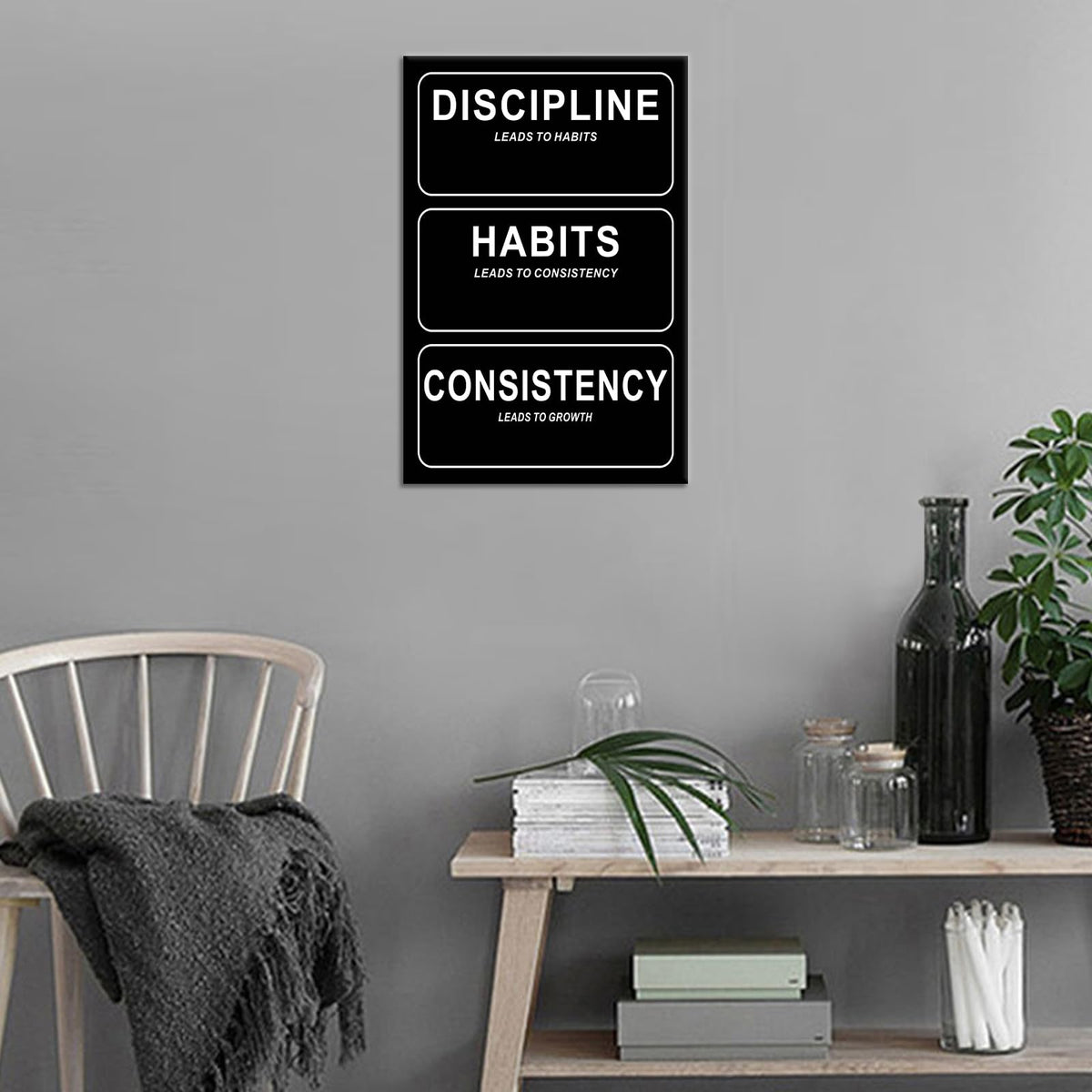 Inspirational Wall Art Discipline Leads To Habits Motivational Quotes Picture Print Inspiring Positive Sign Poster Artwork for Modern Bedroom Living Room Wall Decoration Ready To Hang [12''Wx18''H]