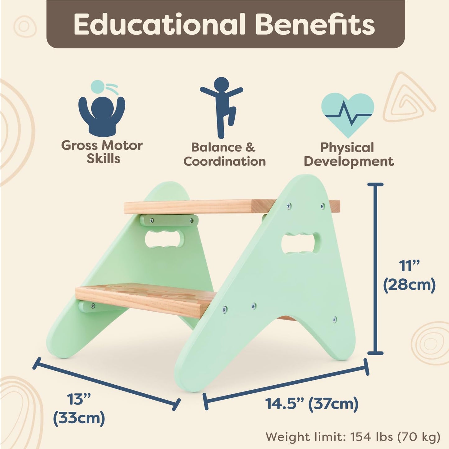 B. toys – Step Stool for Kids – Wooden Stepping Stool – for Bedroom, Bathroom, Kitchen – Furniture for Toddlers, Kids – 2+ Years – Peek-a-Boost – Mint