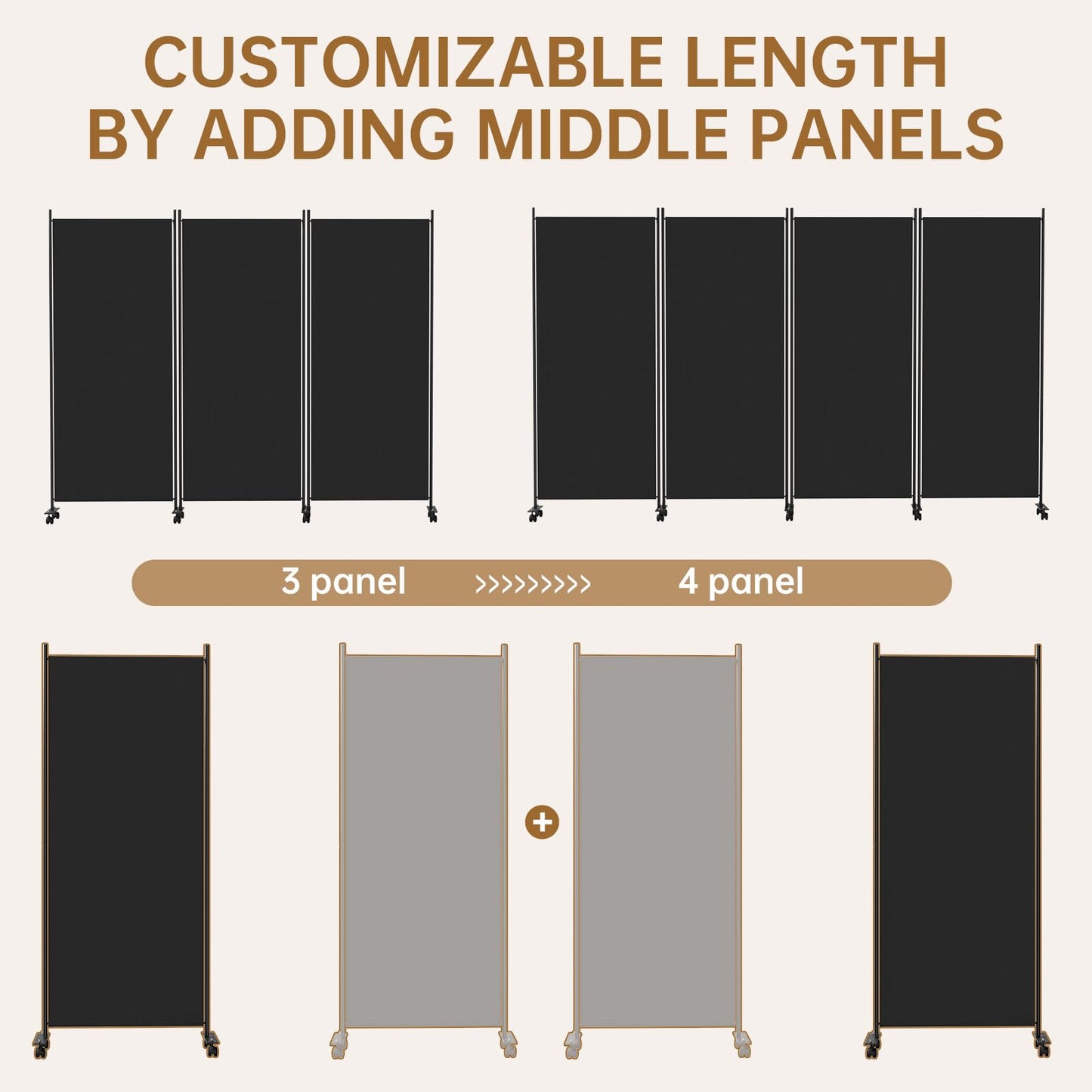Room Divider 102'' Wide Folding Room Divider Panel with Wheels, 3 Panel Wall Divider for Room Separation, (Upgraded Metal Base) Portable Room Privacy Screen for Space Separator Partition Room Dividers