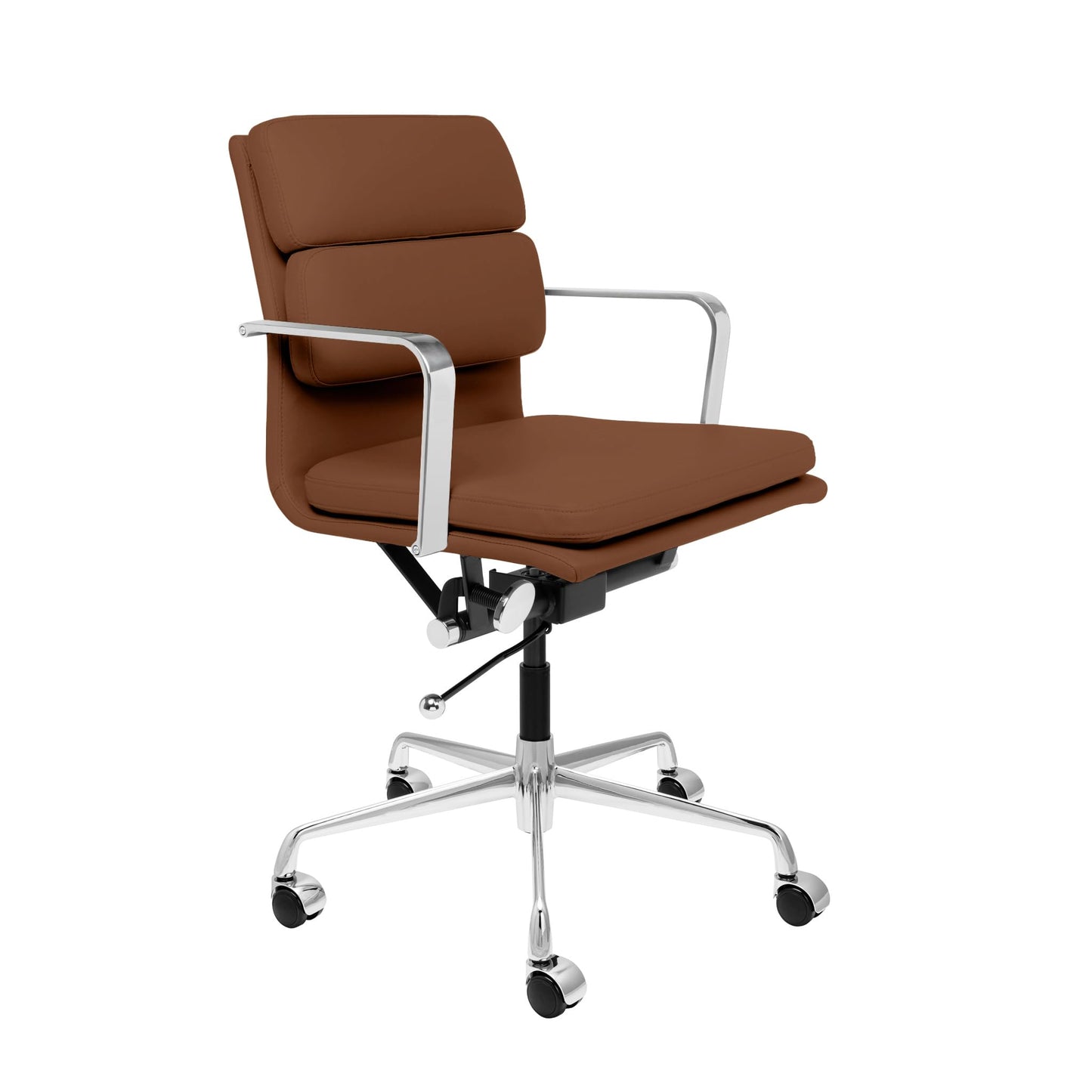 Laura Davidson Furniture SOHO II Padded Management Office Chair - Mid Back Desk Chair with Arm Rest, Swivel & Cushion Availability, Made of Faux Leather, Brown, Computer Chair