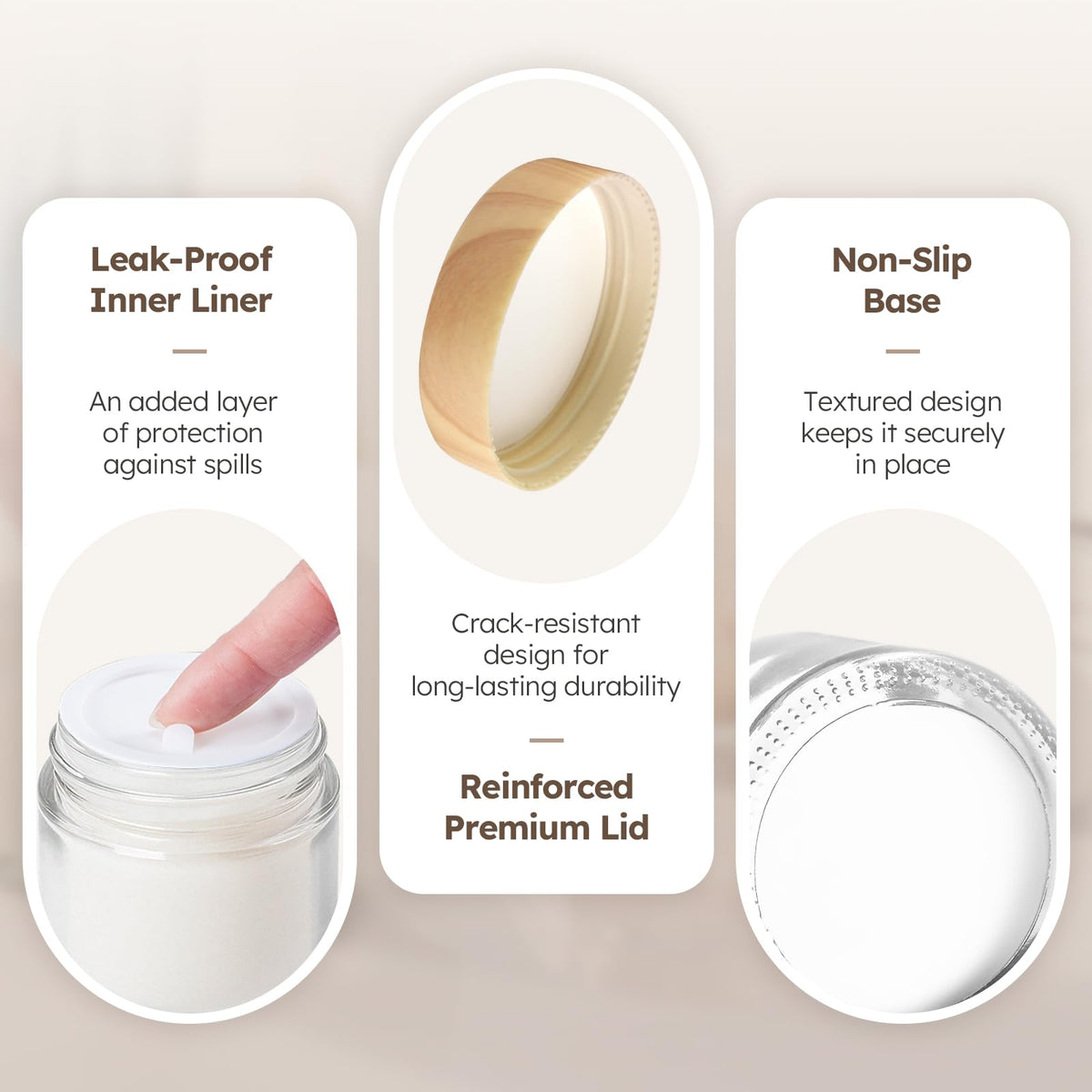 4 oz Glass Jar with Lids, 48 Pack Small Glass Candle Jars with Lids & Sticker, Empty Cosmetic Containers for Sample, Cream, Spice, Lotion, Ointments（Plastic Woodgrain）