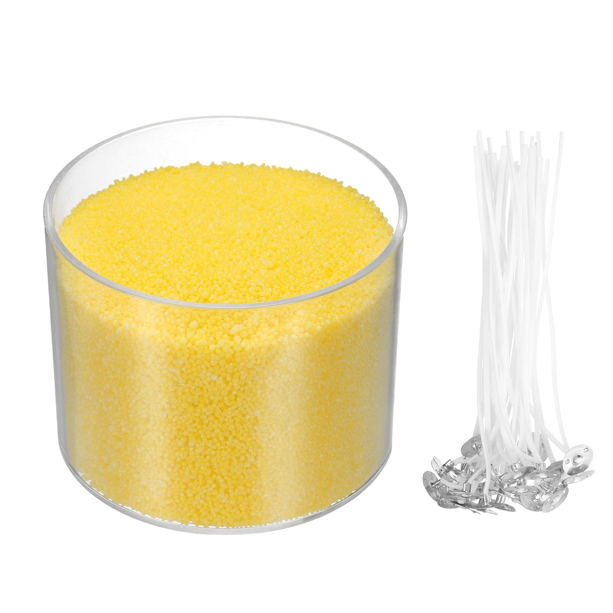 MECCANIXITY Pearled Sand Candles with 50 Pcs Wicks 21Oz / 600g Candle Beads Refillable Powder Sand Wax Making Kit for Thanksgiving Christmas Wedding Party DIY Home Crafts, Yellow