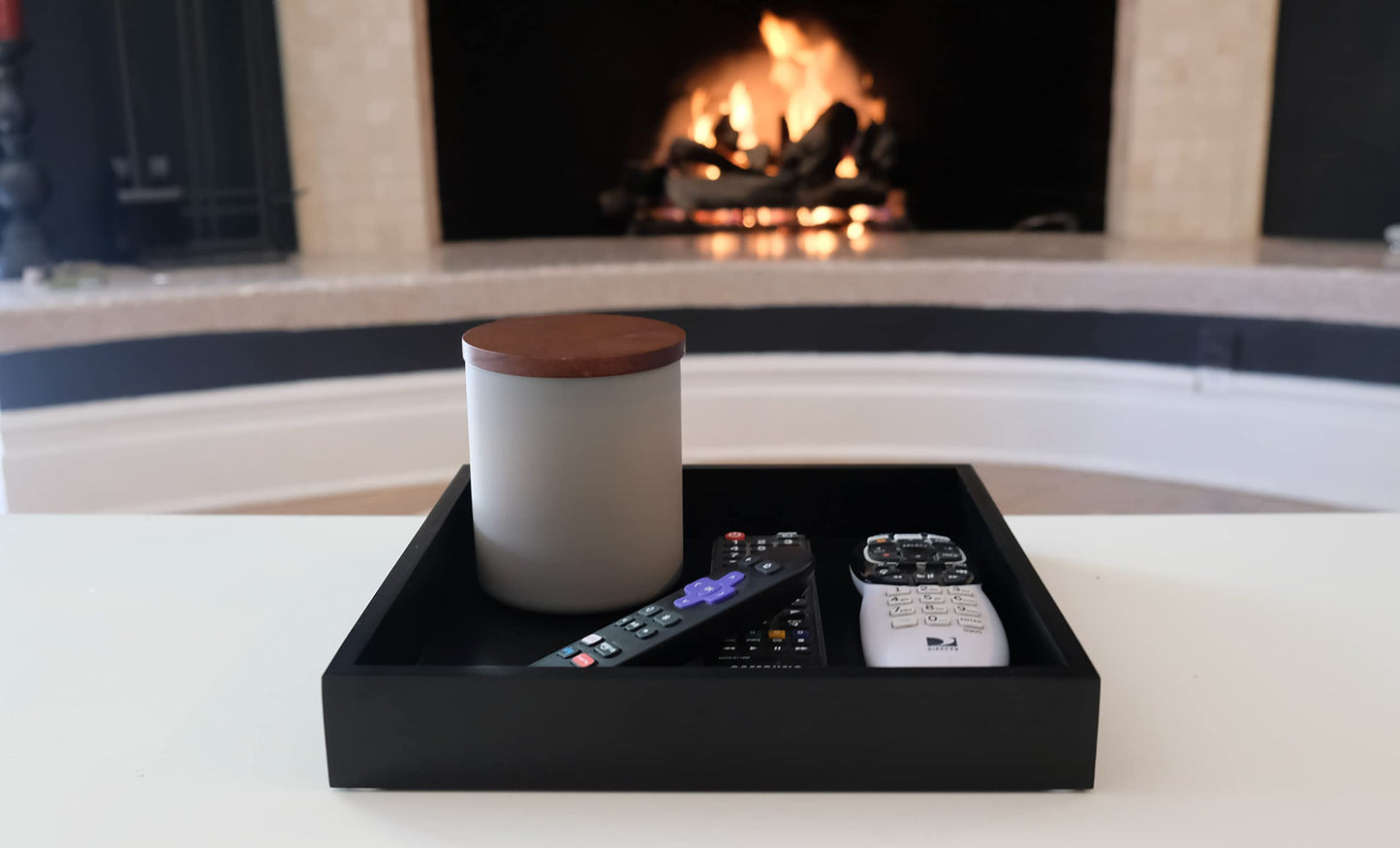 Montecito Home - 10"x10" Small Square Wood Decorative Tray for Office, Ottoman, Bathroom, Entry, Remote Controls, Countertop Organizer, Candle Tray - Pitch Black