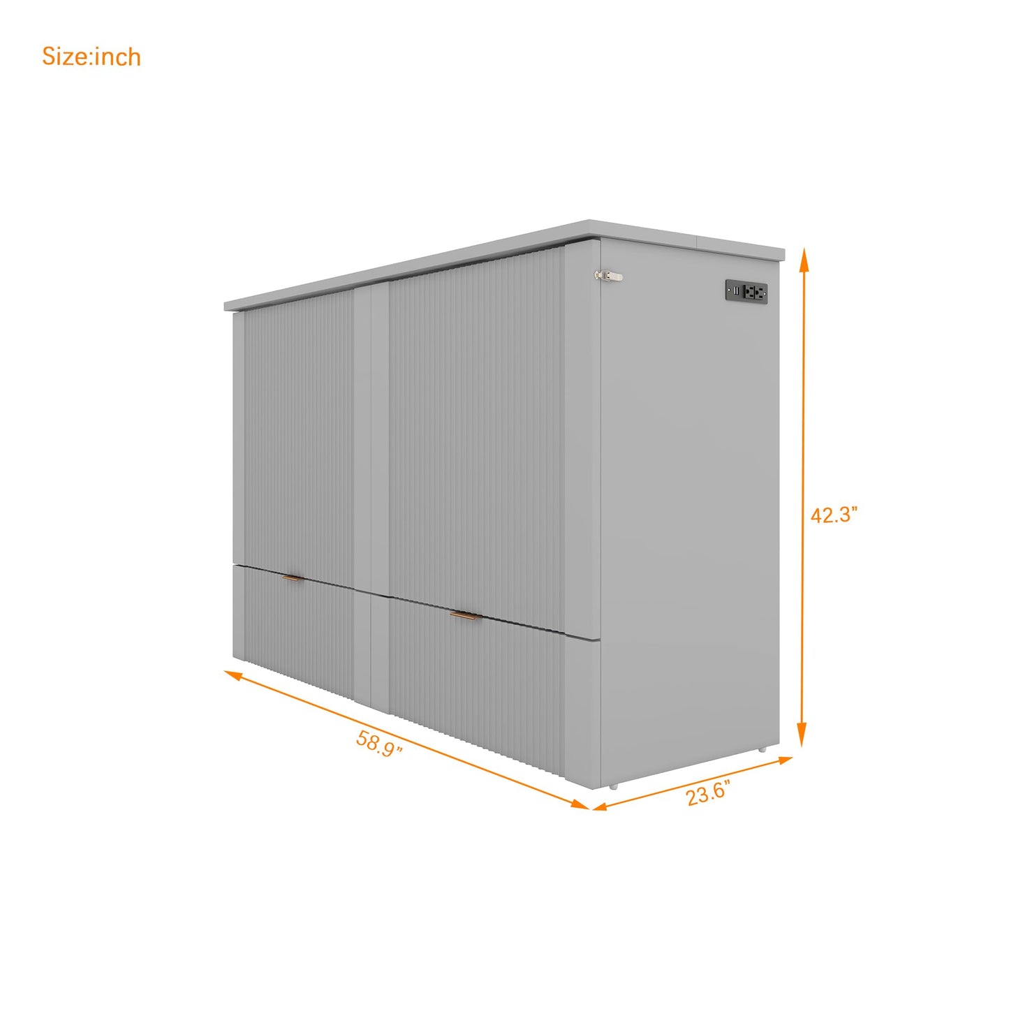 KOYVRY Murphy Bed Cabinet - Hidden Murphy Beds with Pulley Structure Design and Flexible Slats, Murphy Bed Dresser with 2 Drawers, 2 Storage Cabinets and Sockets & USB Ports (Gray, Full)