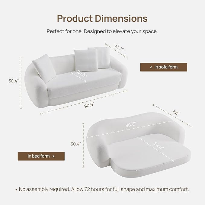 SICOTAS 90.6" Curved Convertible Sofa Couch Bed