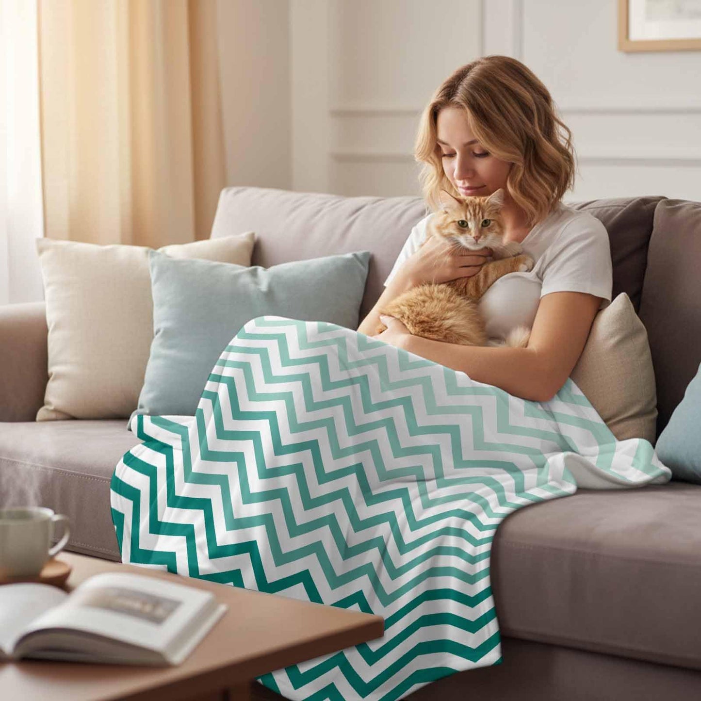 Teal Chevron Ultra Soft Throw Blanket Printed Flannel Fleece Throw Blankets for Couch Bed Sofa Travel Ombre Geometric Ocean Wave V-Shaped Cozy Fluffy Blanket for Adults Women 30" x 40"