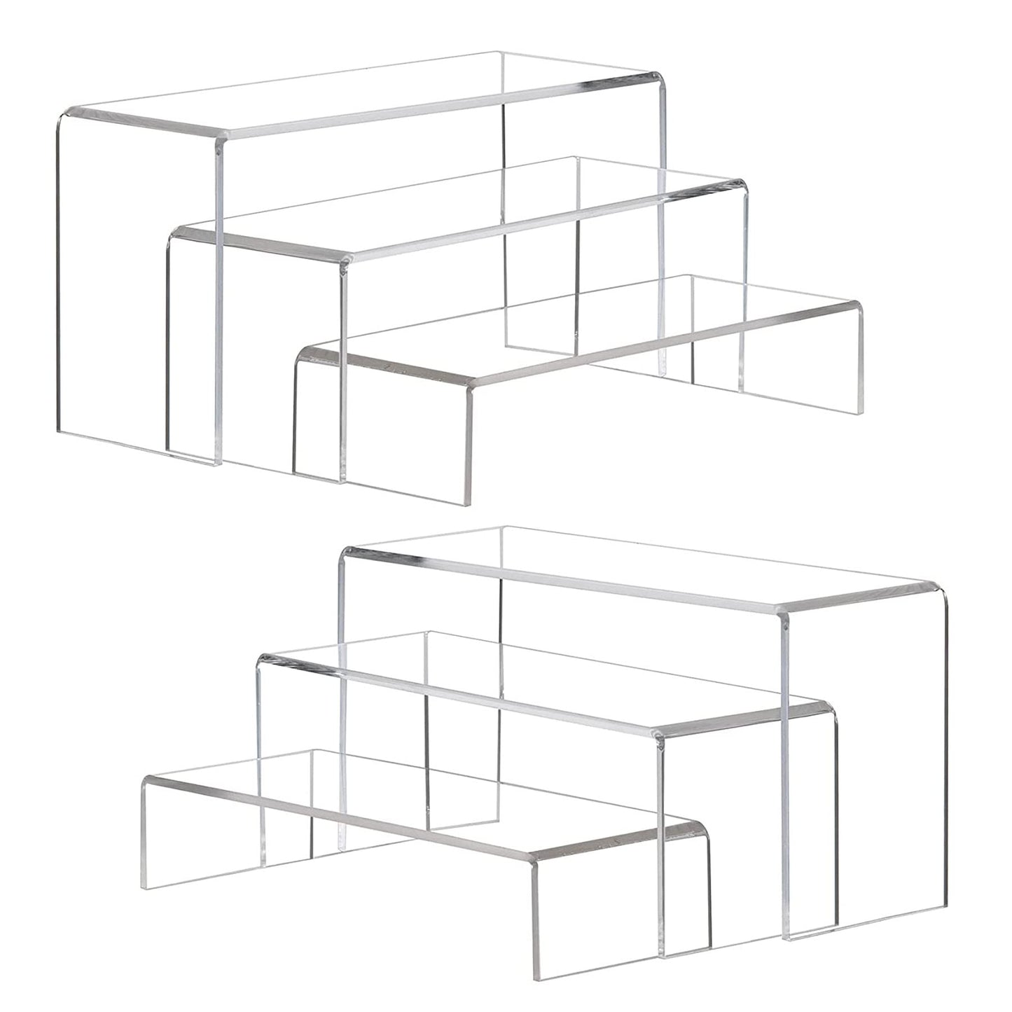 ANDGOO Display Risers, 6 Pcs(7.9”L~8.3”L~8.7”L) Rectangular Clear Acrylic Showcase Collectibles Display Stands Suitable for Retail Shoe Showcase Jewelry Funko Pop Figures