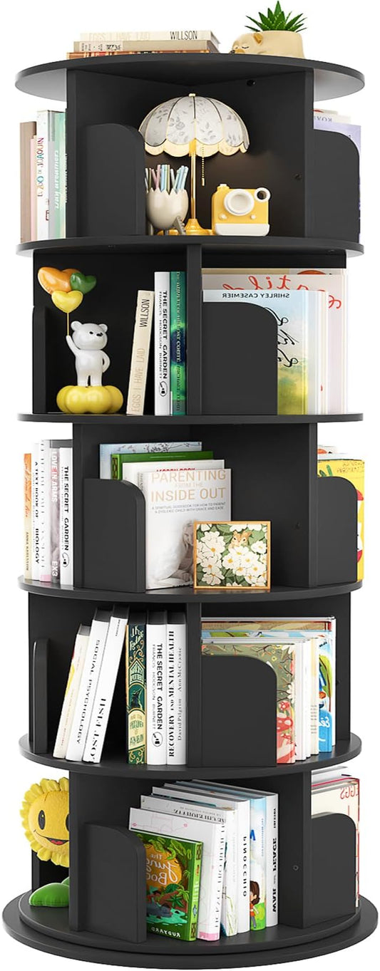 Aheaplus Rotating Bookshelf, 360 Display Wood Spinning Bookshelf Tower