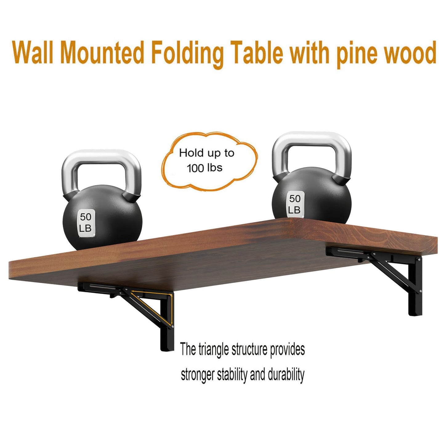 IAE Wall Mounted Folding Table with Pine Wood,36" x 14" Floating Wall Desk,Laundry Folding Table with Shelf Brackets,Fold Down Desk Shelf,Fold Workbench for Apartments,Home,Laundry Room,Kitchen,Teak