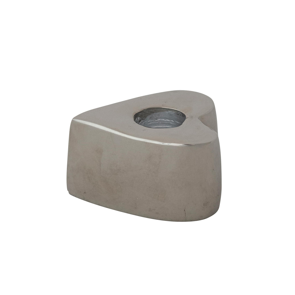 Creative Co-Op Cast Aluminum Heart Shaped Taper Candle Holder, Nickel Finish