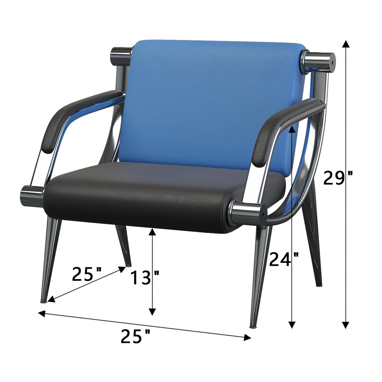 wonline Waiting Room Chair with Armrest PU Leather Office Furniture, Office Guest Seating Lobby Conference Reception Chairs for Airport Clinic Hospital Bank Salon Barber(Blue&Black)
