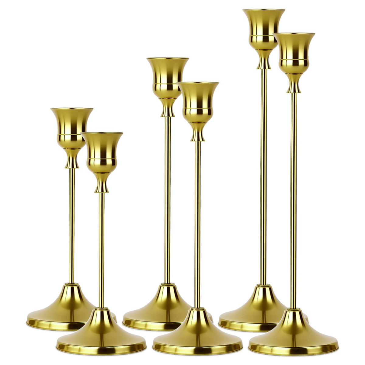2 Sets(6 Pcs) Brass Tapered Candle Holder,Candlestick Tall Metal Candlestick Holders for Table Centerpiece Home Decor for Wedding Fireplace Mantel Housewarming Gift Fits 3/4 Inch Thick Candles