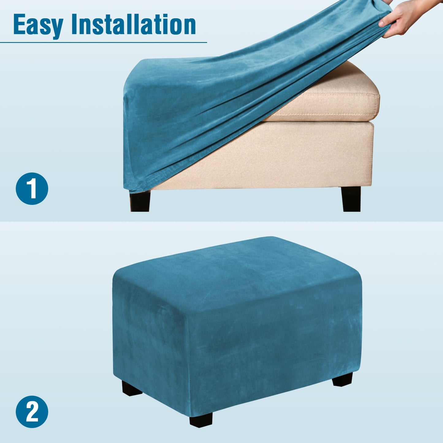H.VERSAILTEX Real Velvet Plush 1 Piece Form Fit Stretch Rectangle Folding Storage Covers Ottoman Slipcovers Removable Footstool Protect Footrest Covers Elastic Bottom Washable(Large, Peacock Blue)