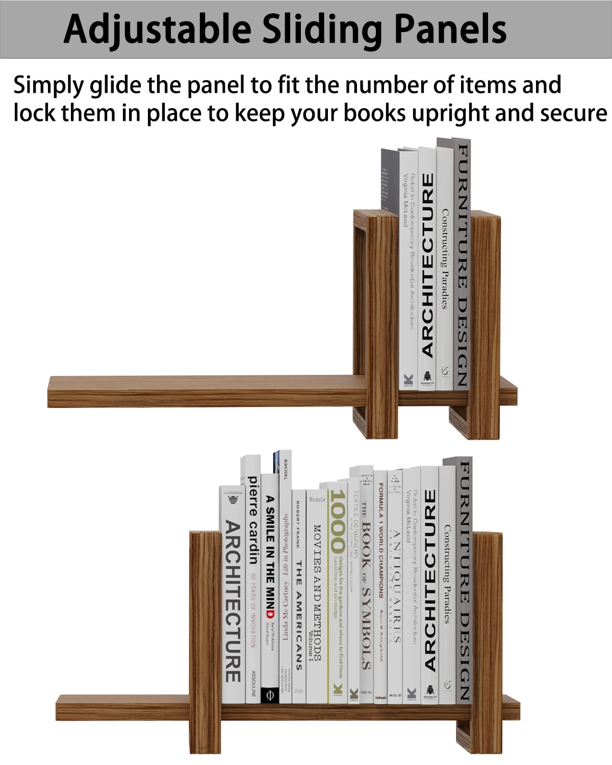 100% Solid Wood Adjustable Desktop Bookshelf, Retro Tabletop Bookshelf, Desk Shelf Holder for Living Room, Home, Office, Perfect for Magazine, Books, Cookbooks, No Tools Required to Assemble (Brown)