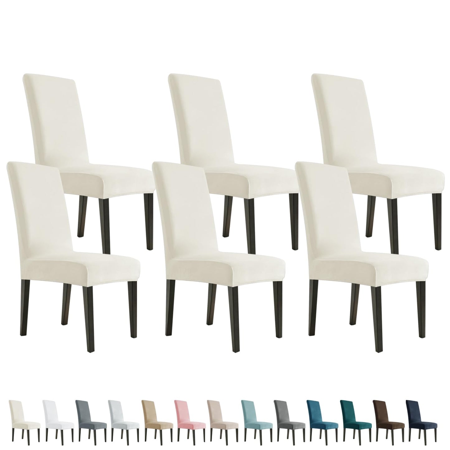 YEMYHOM Real Velvet Dining Chair Covers Set of 6, Stretch Parsons Chair Slipcovers, Super Soft Removable Washable Kitchen Chair Protector Cover for Dining Room, Restaurant, Banquet (Beige)