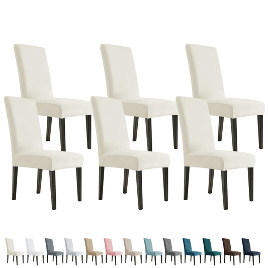 YEMYHOM Real Velvet Dining Chair Covers Set of 6, Stretch Parsons Chair Slipcovers, Super Soft Removable Washable Kitchen Chair Protector Cover for Dining Room, Restaurant, Banquet (Beige)