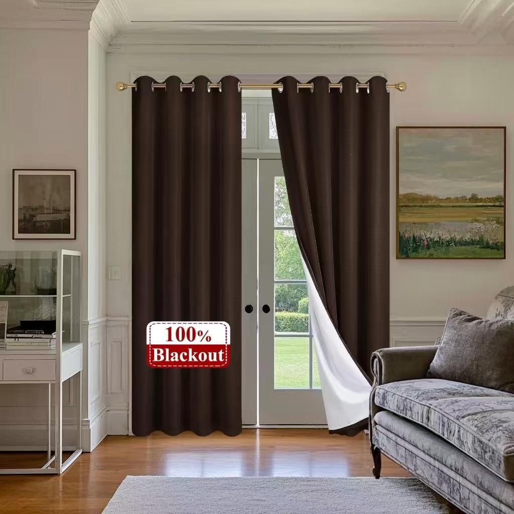 SMILETIME 100% Blackout Brown 52 x 108 in Long Velvet Curtains with Grommet, Thermal Insulated Super Soft Privacy Noise Reducing Velvet Curtains for Living Room Bedroom, 2 Panels