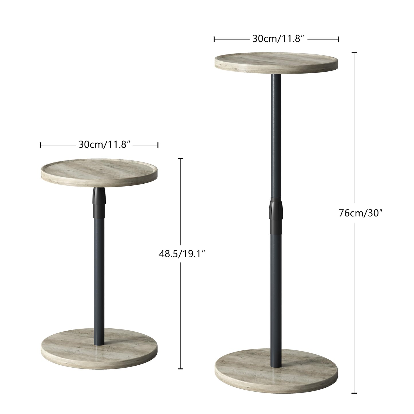 IRCPEN Adjustable Round Side Table, Small End Table, Pedestal Drink Table for Small Spaces, Tall Round Nightstand for Living Room Bedroom Sofa Couch, Oak ET-010QK