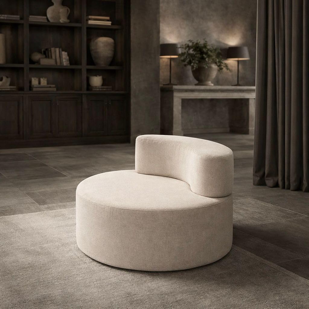 Cloud Frame Waterproof Beige Linen Accent Chair – Modern Curved Round Upholstered Barrel Chair – Removable & Washable Covers – Indoor/Outdoor Lounge Chair for Living Room, Patio, Bedroom