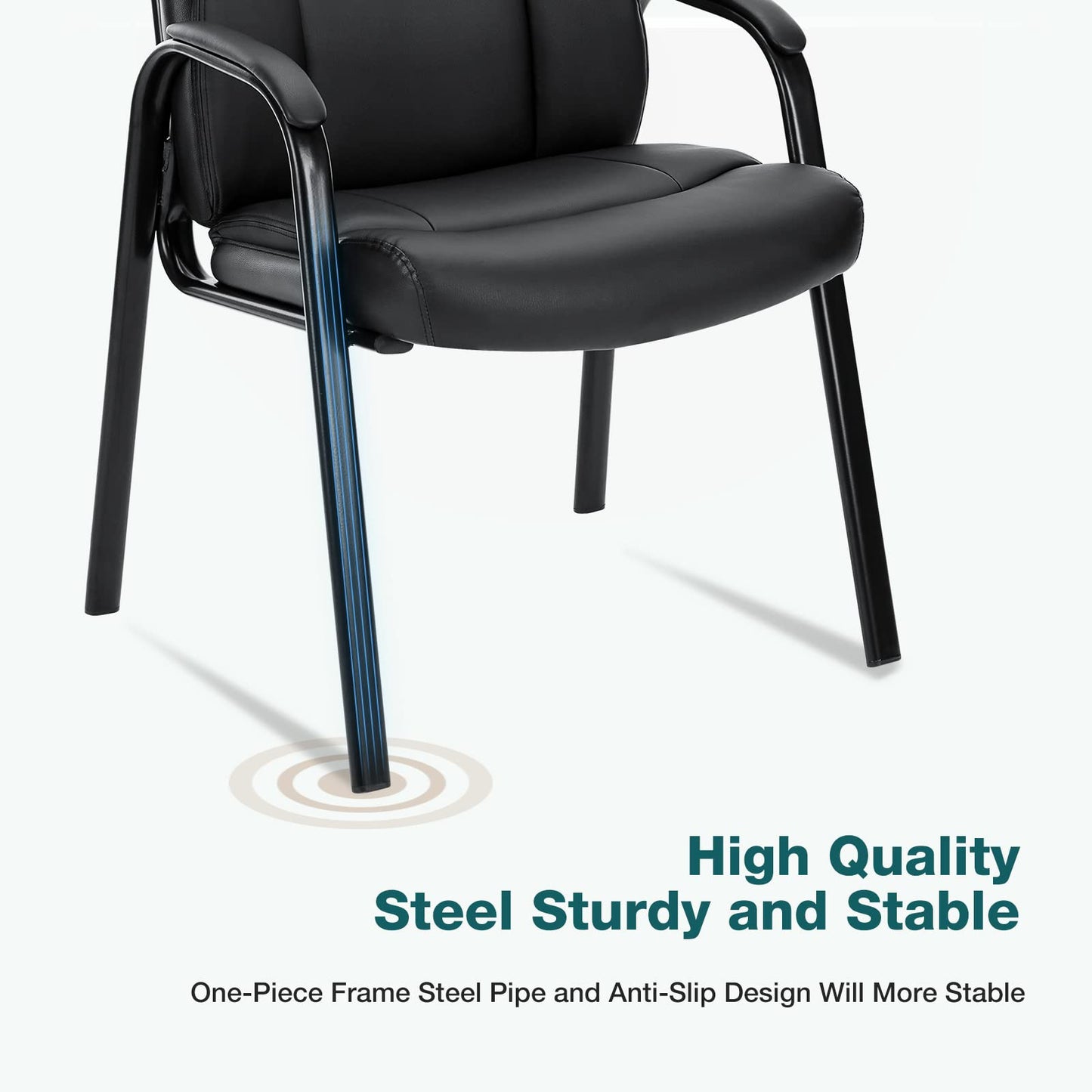 Office Chair - Guest Reception Chair Set of 2, Desk Chair No Wheels PU Leather Meeting and Waiting Room Accent Chairs Executive Chair with Lumbar Support and Padded Armrest, Black