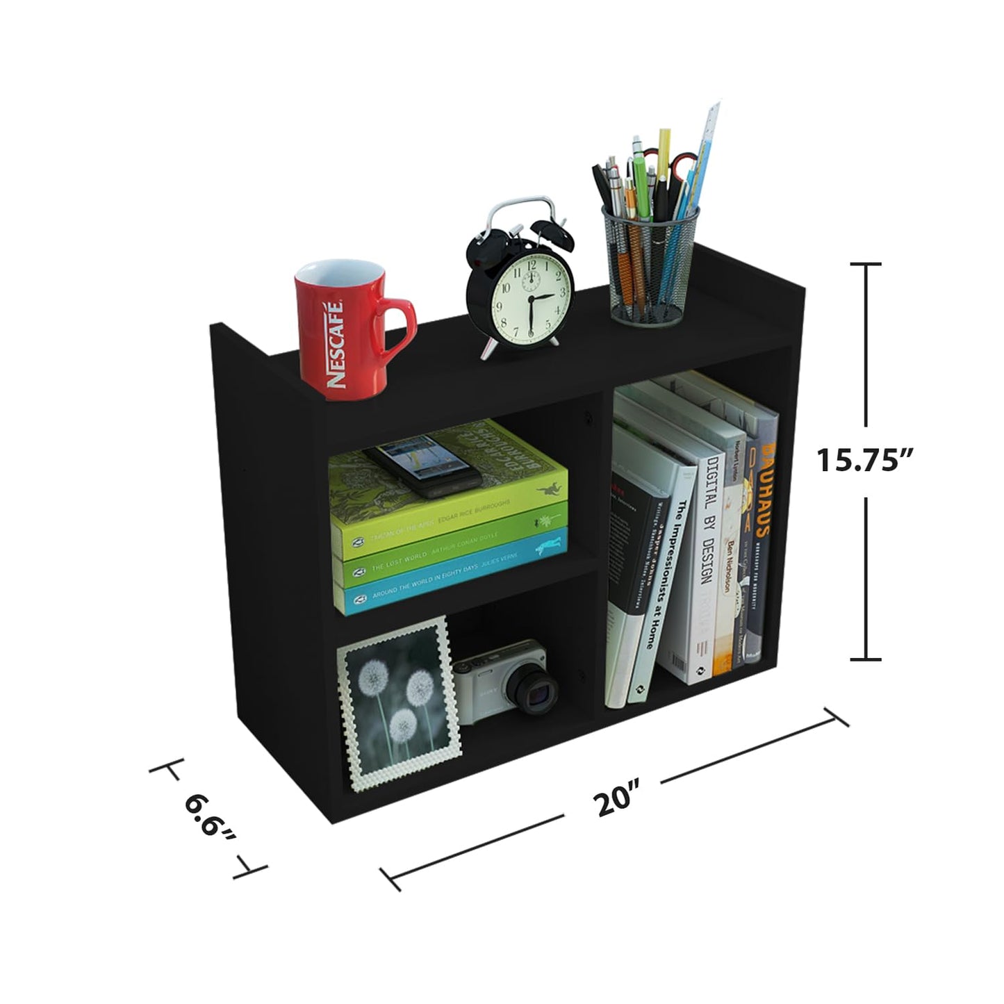 Jerry & Maggie Cubic 3-Tier Wooden Desk Organizer – Jet Black Free-Standing Office Storage Rack with Display Shelves for Home or Workspace, Perfect as Birthday Gift or Accessory Holder