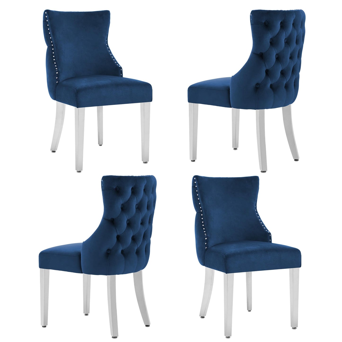 UDAX Velvet Dining Chairs Set of 4, Upholstered Tufted Backrest Sillas de Comedor, Luxurious Dining Chairs with Stainless Steel Legs, Modern Seating for Kitchen, Bedroom & Living Room