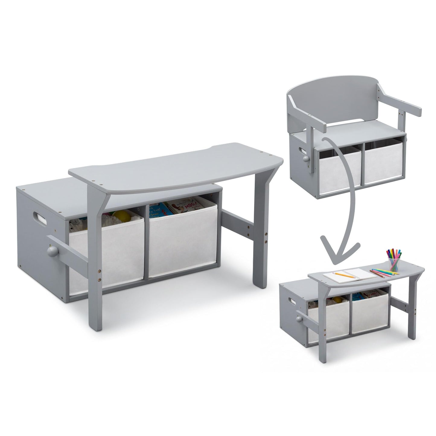 Delta Children MySize Kids Convertible Activity Bench - Greenguard Gold Certified, Grey
