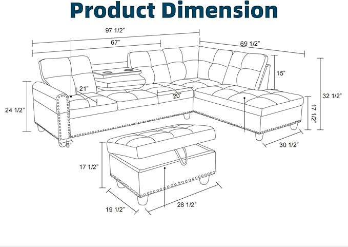 97.5" Yellow Couch L Shaped Couch Set, Modular Sectional Couches