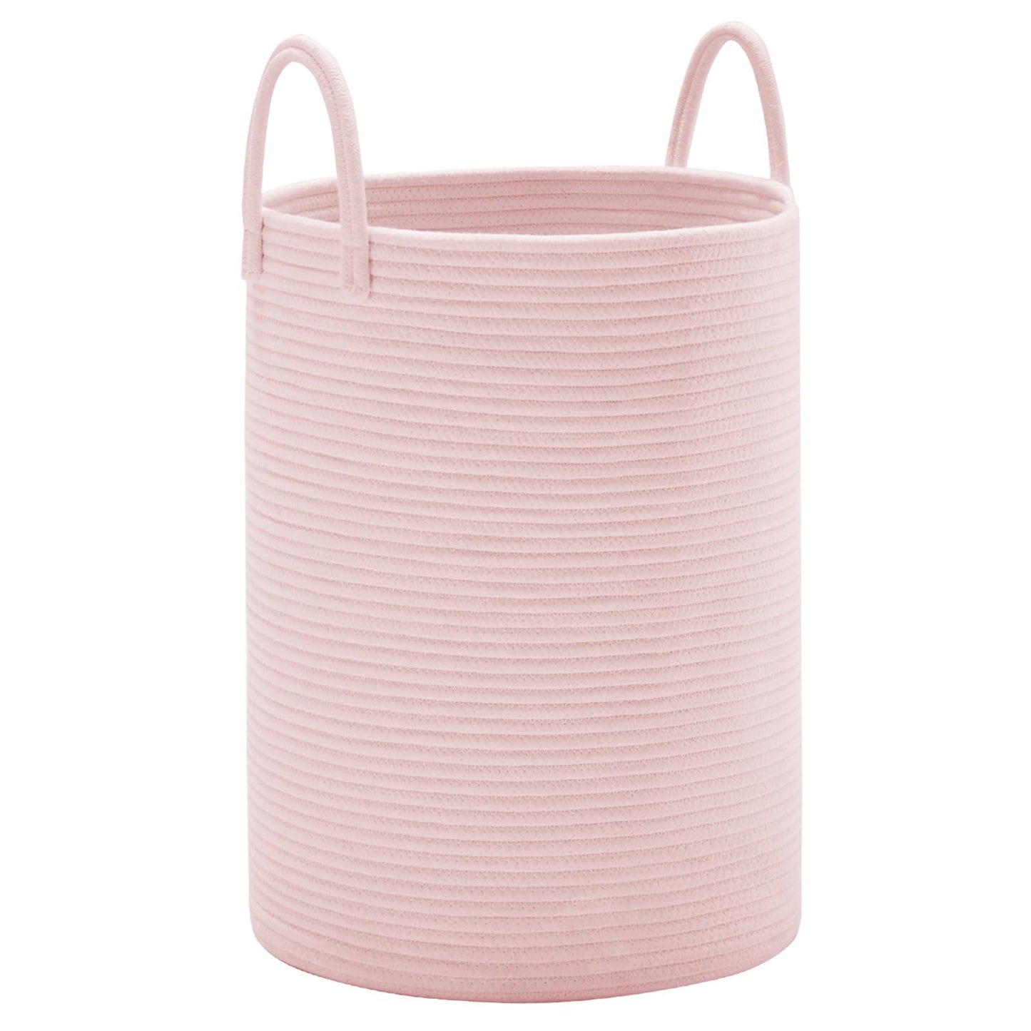 YOUDENOVA Woven Rope Laundry Hamper, 58L Tall Luandry Basket, Baby Nursery Hamper for Blanket Storage in Bedroom-Large-Pink