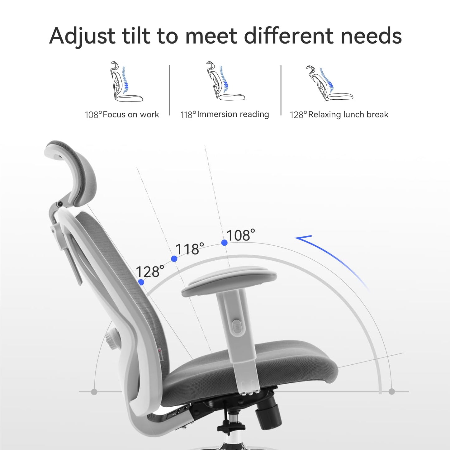 SIHOO M18 Ergonomic Office Chair, Computer Desk Chair with Adjustable Headrest and Lumbar Support, High Back Executive Swivel Chair for Home Office (Dark Gray)