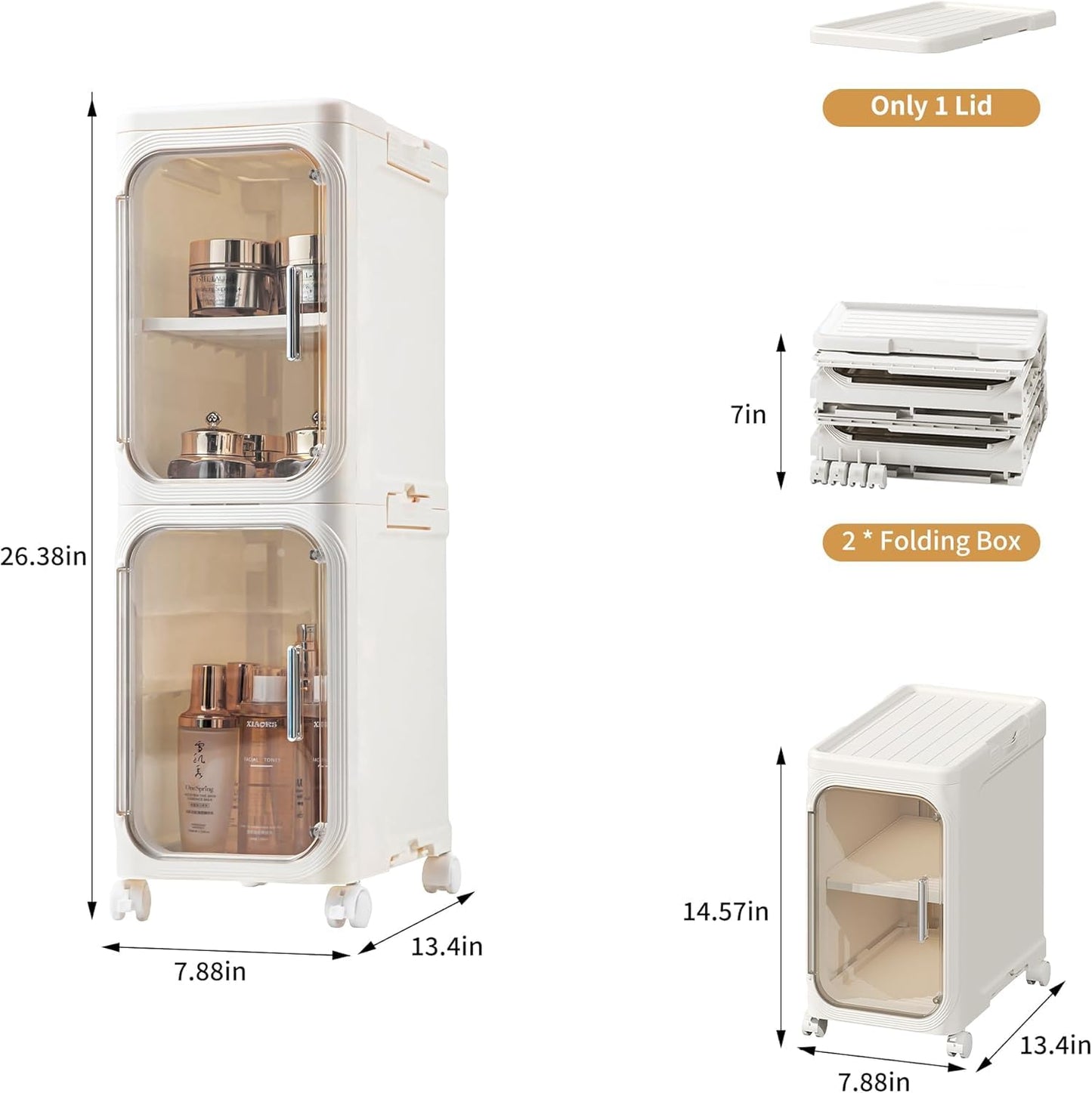 Lifelongpal 2-Tier Slim Narrow Bathroom Storage Cabinet, Cream White