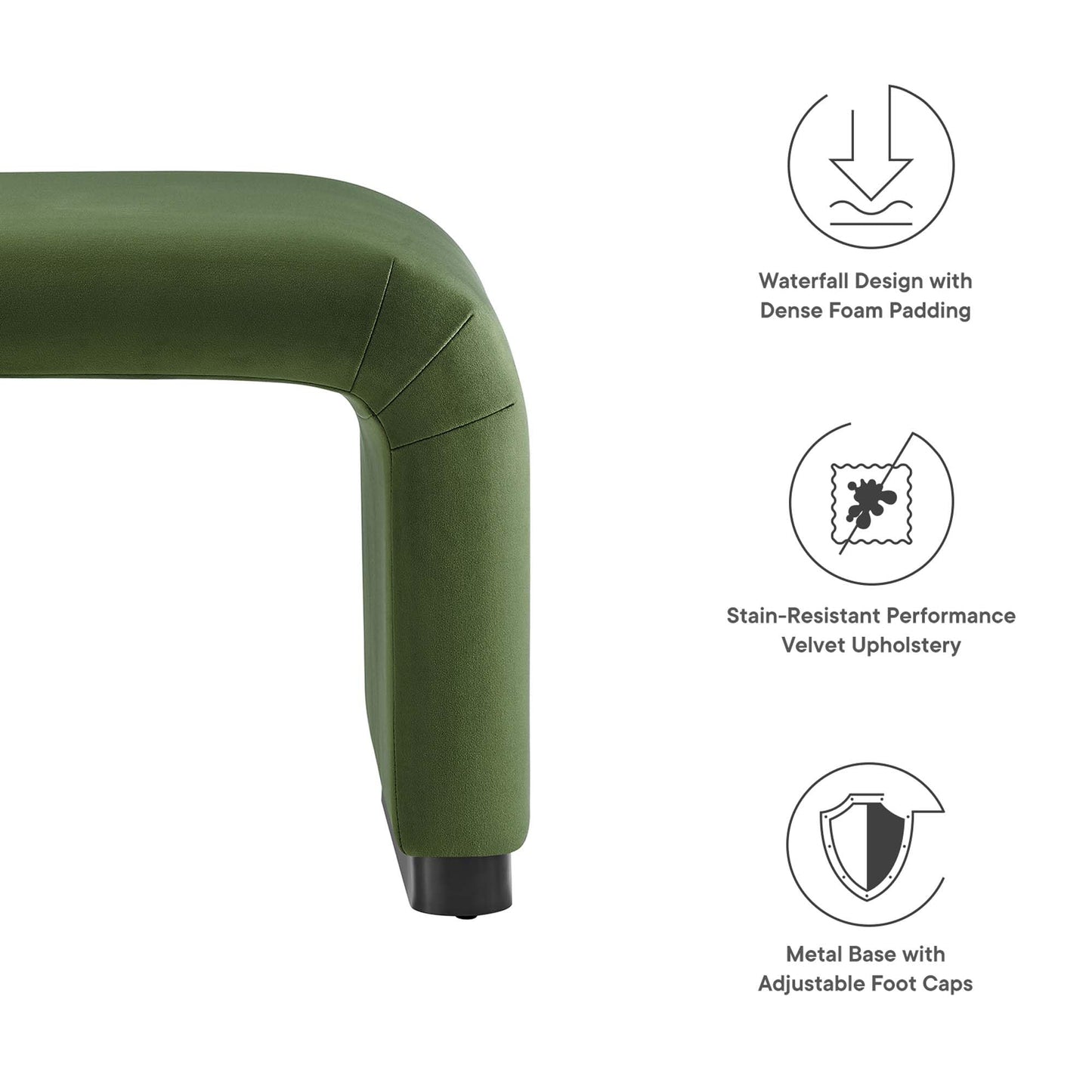 Modway EEI-6733-BLK-MOS Koda Performance Velvet Waterfall Stool, Black Moss Green