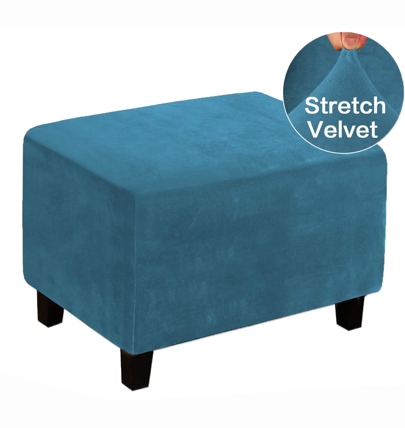Velvet Ottoman Cover, Stretch Footstools Covers, Plush Foot Stool Slipcover, Removable Footrest Stool Sofa Slipcovers, Folding Storage Stool Furniture Protector for Room(Blue,Rectangular Large)
