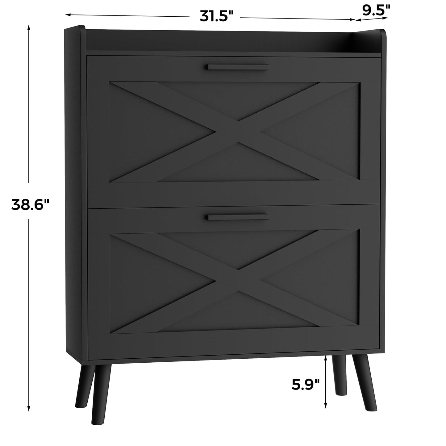 Homleke 32" W Farmhouse Shoe Storage Cabinet with 2 Flip Drawers and Barn Door Design, Adjustable Shelves, Modern Hidden Slim Narrow Shoe Rack Cabinet for Entryway, Foyer, Hallway, Living Room, Black