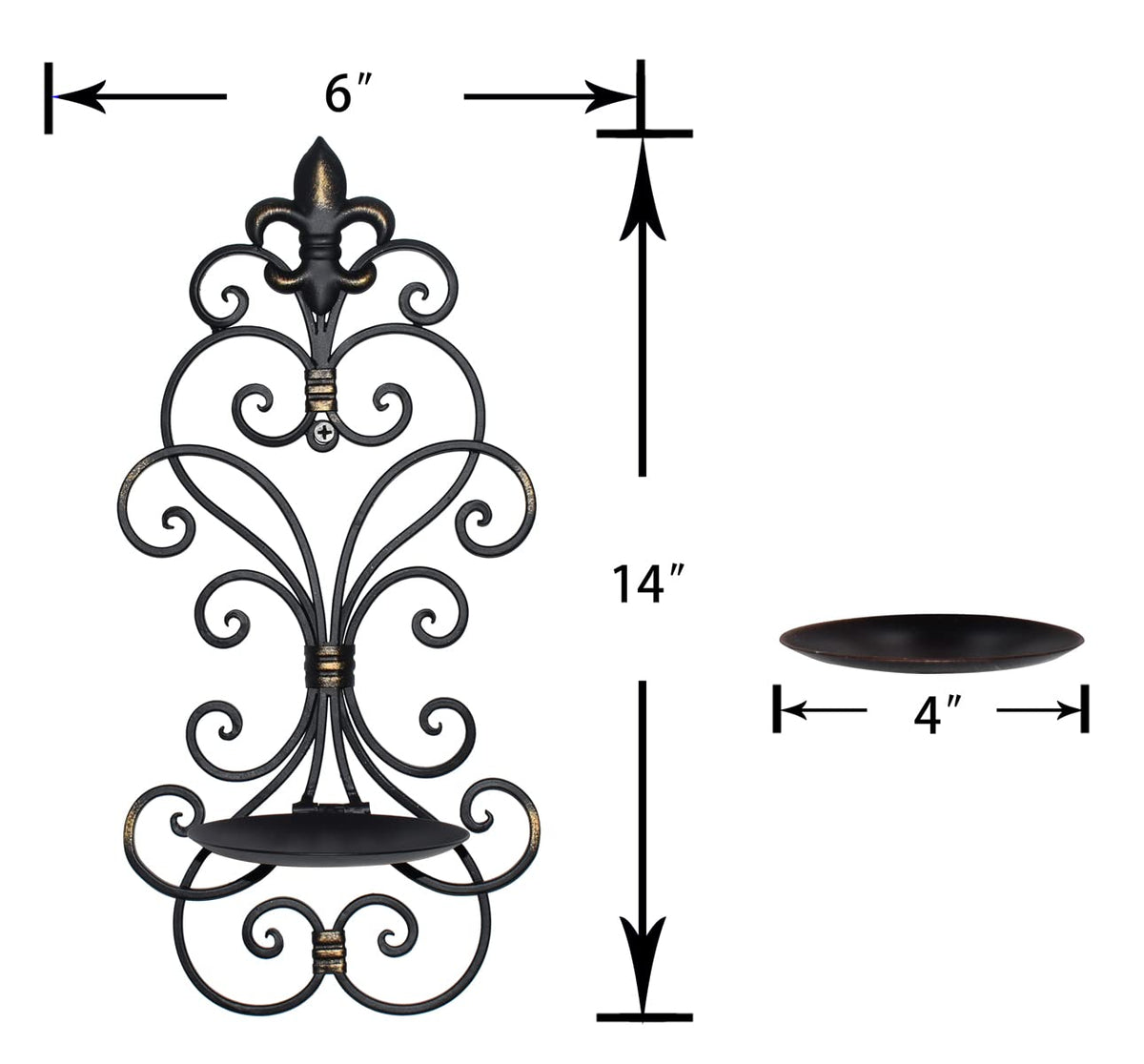 JUCONSIN Wall Sconces Candle Holder Set of 2, Metal Wall Decorations Hanging Wall Mounted Candle Sconces for Living Room Dining Room, Black with Gold (Black with Gold)
