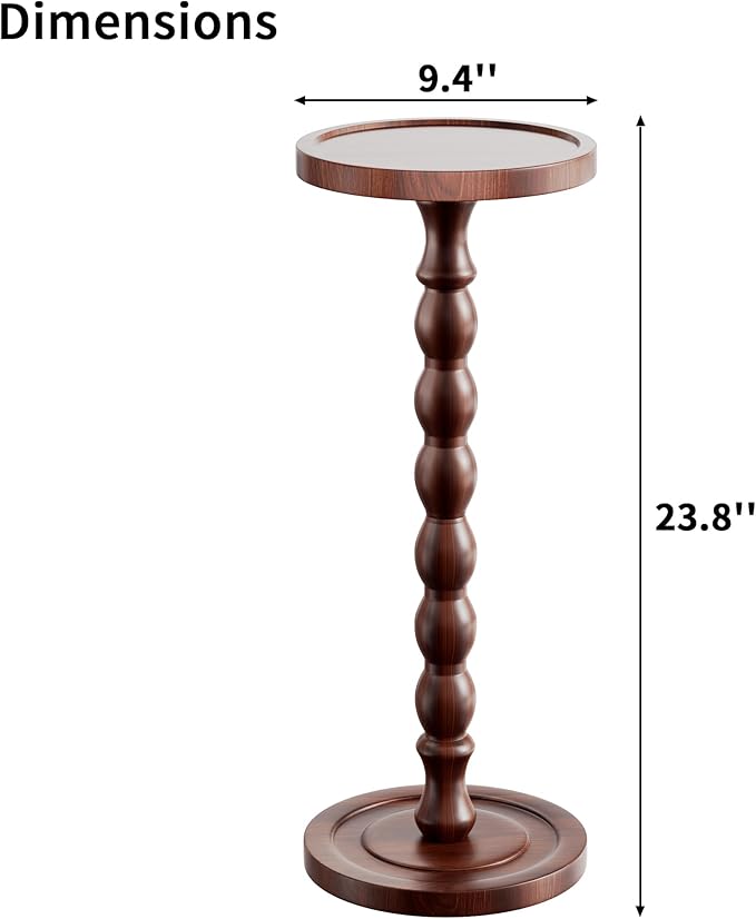 Solid Wood Drink Table, Rubber Wood‌ Small Round Side Table