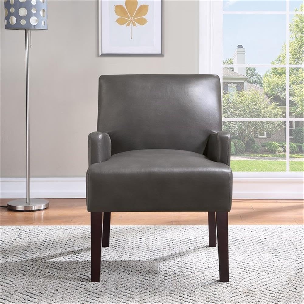 OSP Home Furnishings Main Street Upholstered Guest Chair with Espresso Finish Accents, Pewter Faux Leather