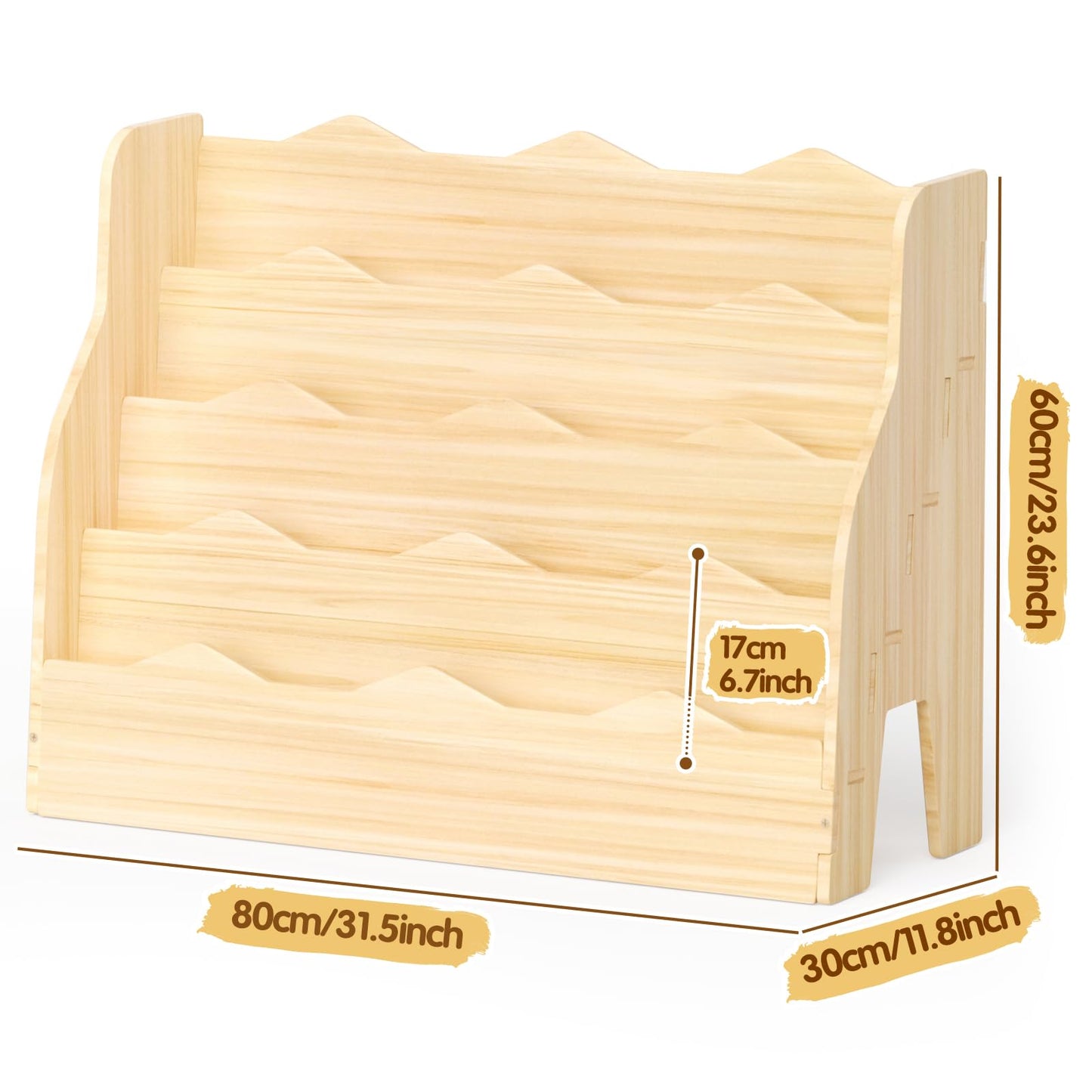 Chuiendi 4 Tier Montessori Kids Bookshelf, Wooden Front Facing Book Shelf for Kids Room, 31.5" W x 23.6" H Toddler Bookcase for Picture Books, Nursery Storage Organizer for Bedroom Playroom Classroom