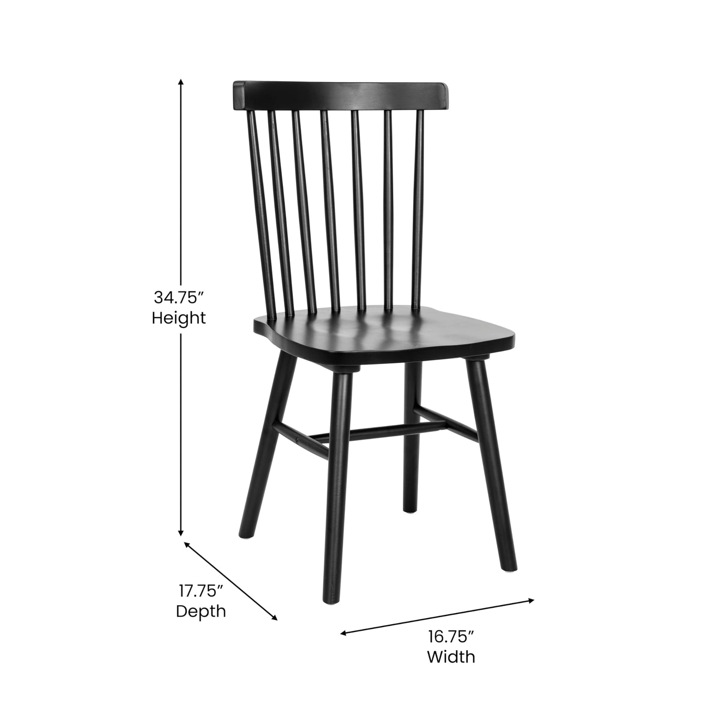 Flash Furniture Ingrid Commercial Windsor Solid Wood Dining Room Chairs, Modern Armless Dining Chairs for Kitchens and Restaurants, Set of 2, Black