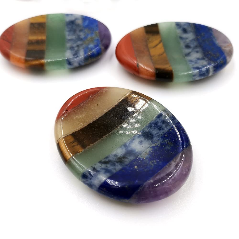 SHARKOOO Thumb Worry Stone for Anxiety, 7 Chakra Crystals Healing Stones, Oval Chakra Worry Stone, Meditation Crystal