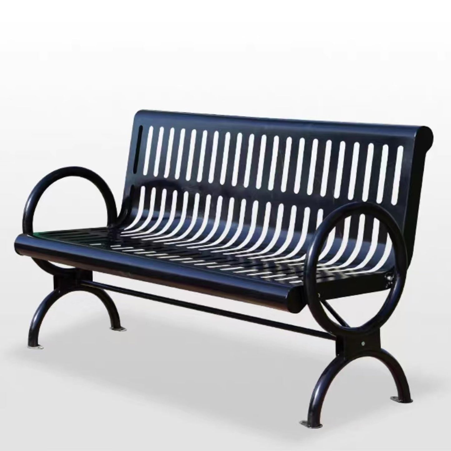 Outdoor Garden Bench Cast Iron Metal Bench with Weight Capacity Poly Lumber Weatherproof Seating for Porch Balcony,Outdoor Garden Bench, Metal Lawn Park Seat with Backrest & Armrests, Weath