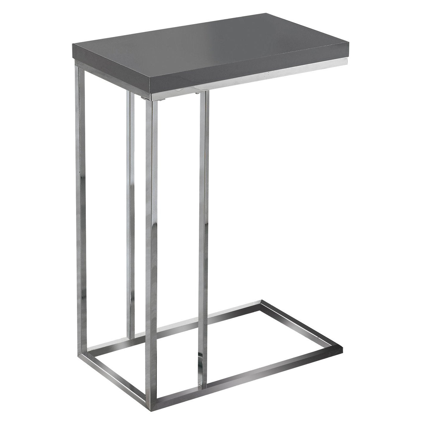 Monarch Specialties I 3030 Accent Table, C-shaped, End, Side, Snack, Living Room, Bedroom, Metal, Laminate, Glossy Grey, Chrome, Contemporary, Modern